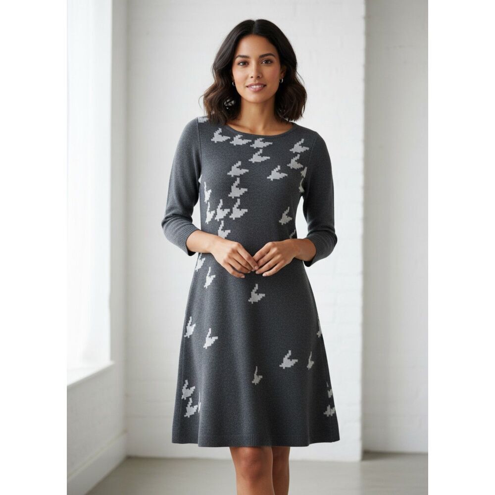 Nine West Digital Bird Print Gray Sweater Dress Size S - Picture 6 of 9